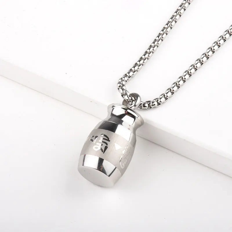 LOVCIA Men's Titanium Steel Barrel Pendant Necklace - Unique Engraved Design for Bold Style LOVCIA