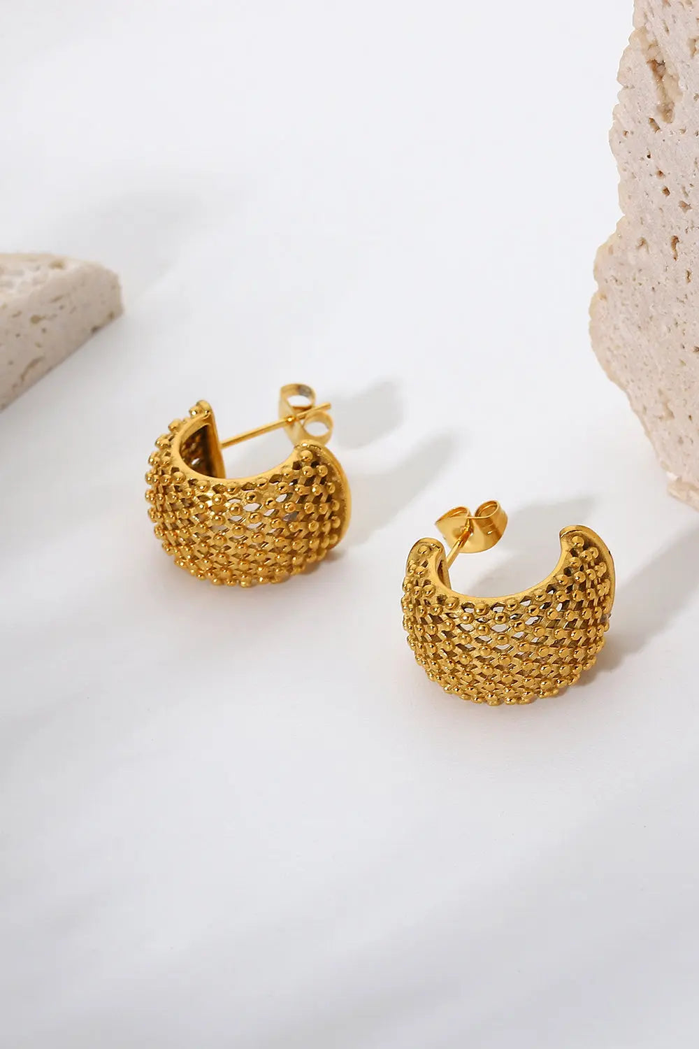 Lovcia Mesh Half Hoop Earrings-Earrings-Gold-One Size-Gold