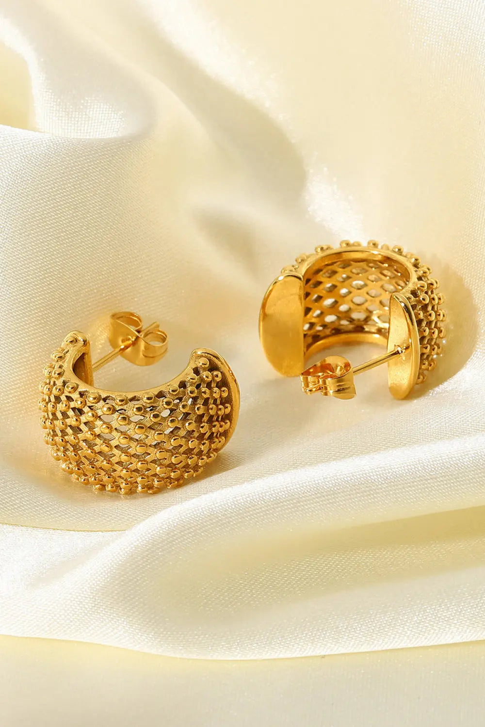 Lovcia Mesh Half Hoop Earrings-Earrings-Gold-One Size-Gold