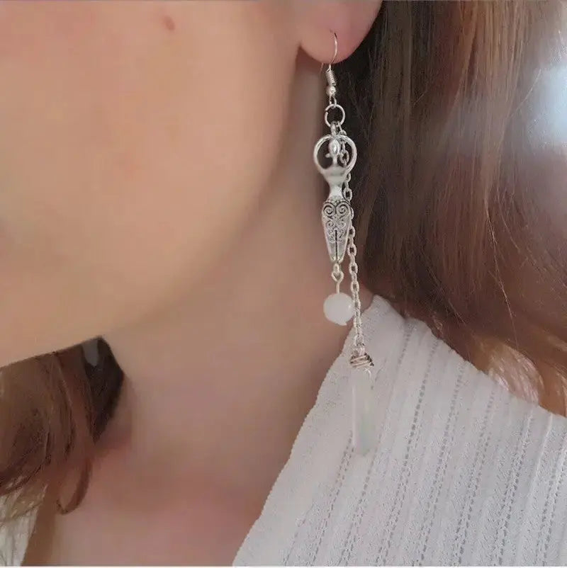 Lovcia Mesmerizing Moonstone and Angel Halo Quartz Wrap Earrings - Unleash Your Inner Radiance-Earrings-Silver-Silver