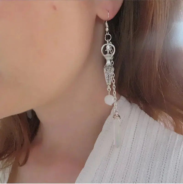 Lovcia Mesmerizing Moonstone and Angel Halo Quartz Wrap Earrings - Unleash Your Inner Radiance-Earrings-Silver-Silver