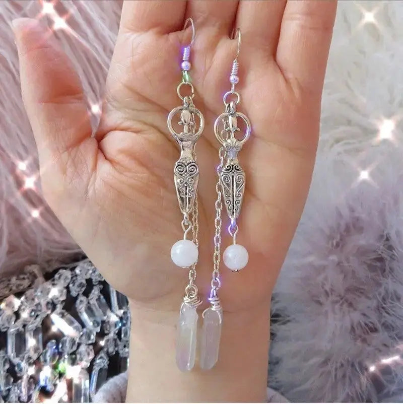 Lovcia Mesmerizing Moonstone and Angel Halo Quartz Wrap Earrings - Unleash Your Inner Radiance-Earrings-Silver-Silver