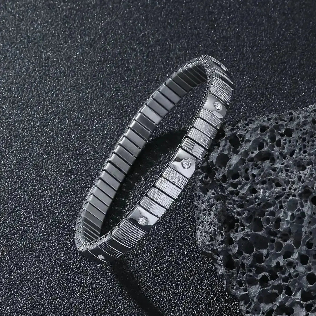 Lovcia Metallic Stainless Steel Crystal Inlaid Elastic Bracelet For Men and Women-Bracelets-Style 1-Style 1