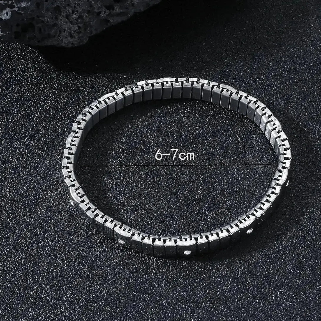 Lovcia Metallic Stainless Steel Crystal Inlaid Elastic Bracelet For Men and Women-Bracelets-Style 1-Style 1