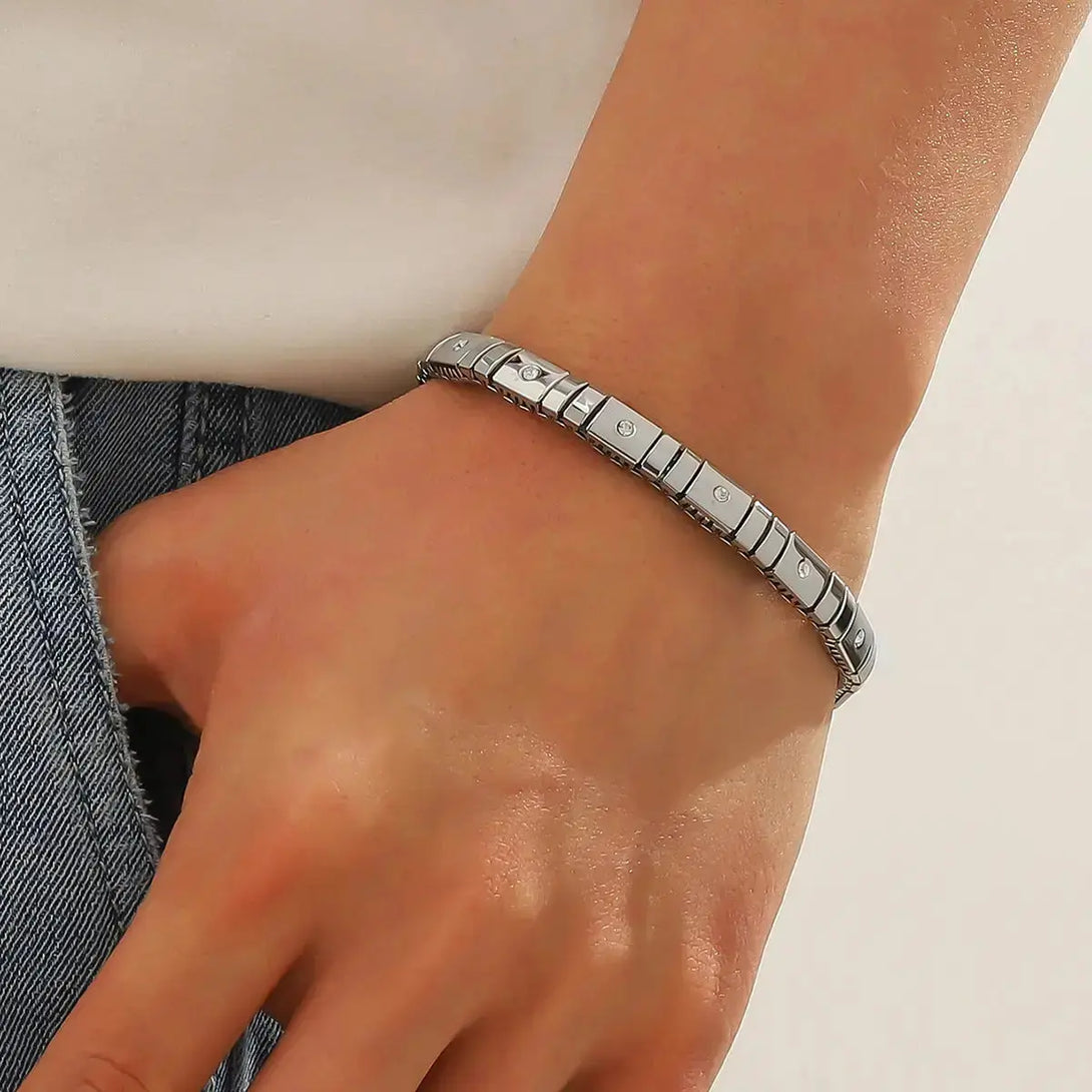 Lovcia Metallic Stainless Steel Crystal Inlaid Elastic Bracelet For Men and Women-Bracelets-Style 3-Style 3