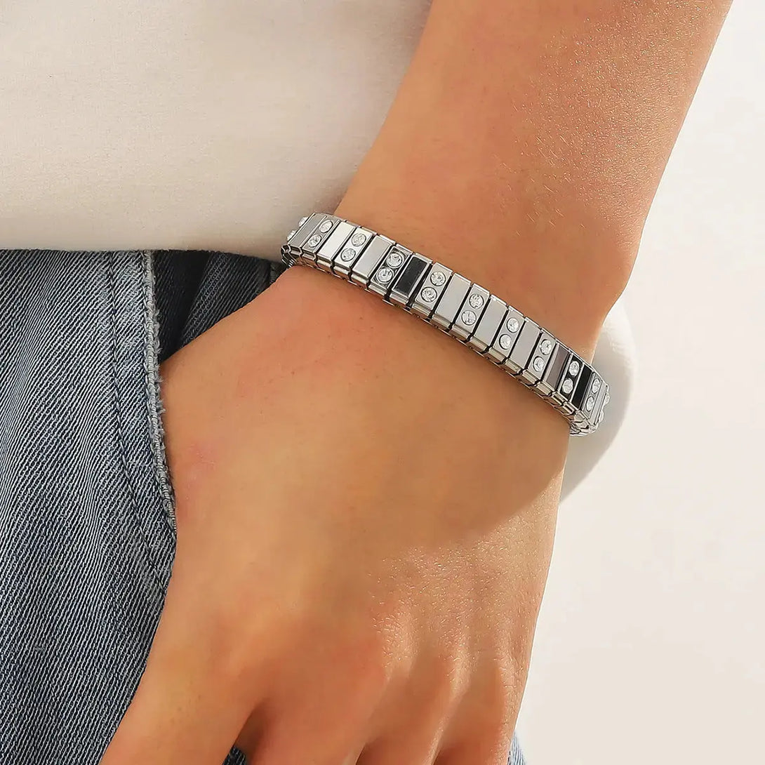 Lovcia Metallic Stainless Steel Crystal Inlaid Elastic Bracelet For Men and Women-Bracelets-Style 5-Style 5