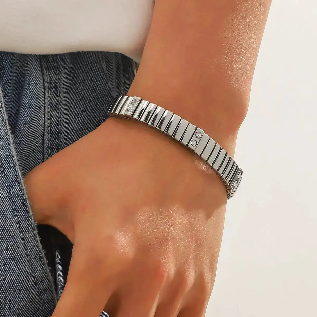 Lovcia Metallic Stainless Steel Crystal Inlaid Elastic Bracelet For Men and Women-Bracelets-Style 6-Style 6
