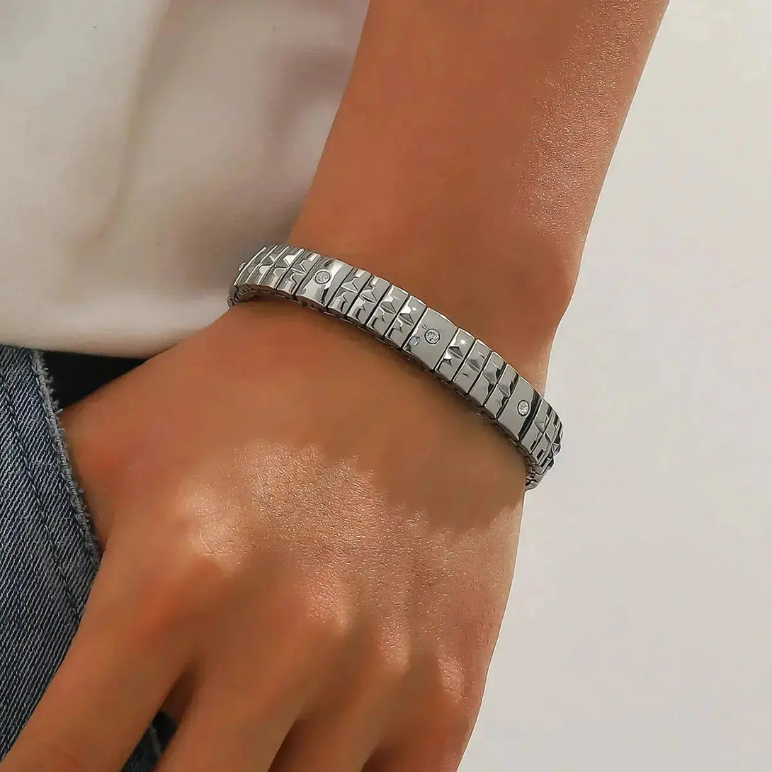 Lovcia Metallic Stainless Steel Crystal Inlaid Elastic Bracelet For Men and Women-Bracelets-Style 7-Style 7