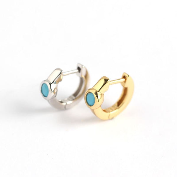 Lovcia Mini Blue CZ Circle 925 Sterling Silver Huggie Hoops-Earrings-Yellow Gold-Yellow Gold
