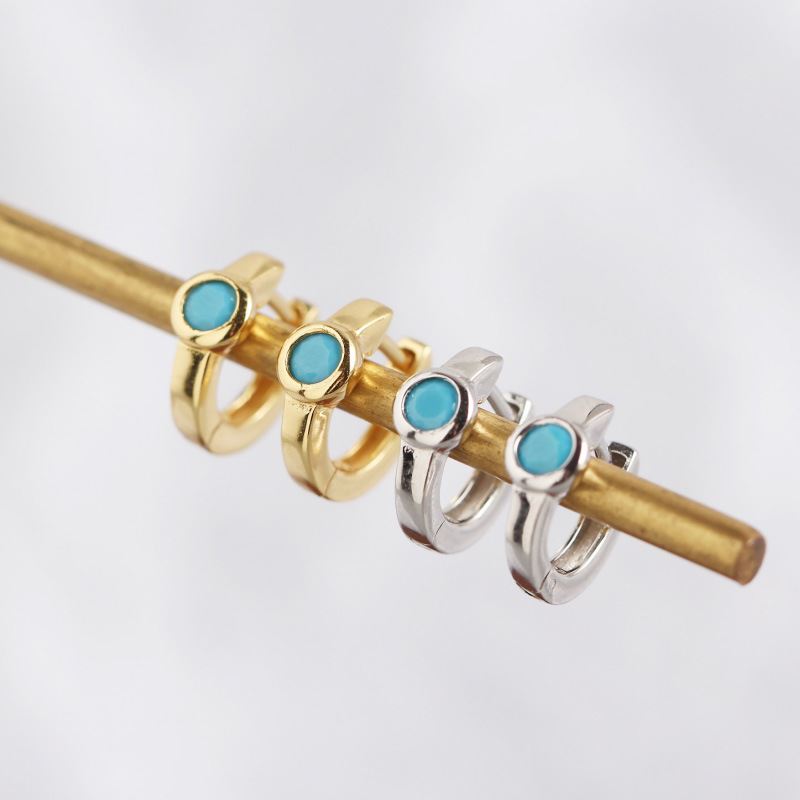Lovcia Mini Blue CZ Circle 925 Sterling Silver Huggie Hoops-Earrings-Yellow Gold-Yellow Gold