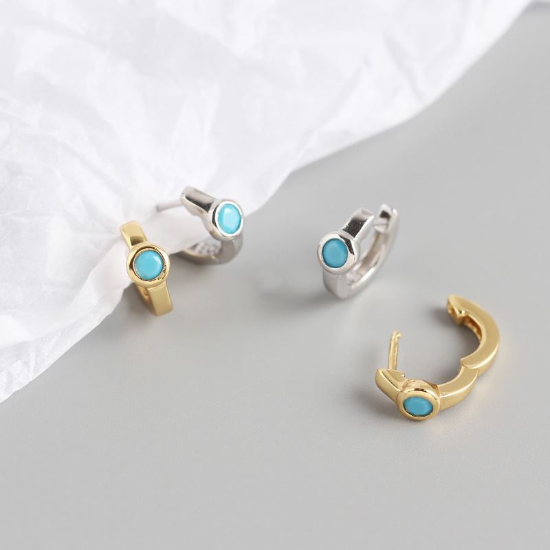 Lovcia Mini Blue CZ Circle 925 Sterling Silver Huggie Hoops-Earrings-Yellow Gold-Yellow Gold