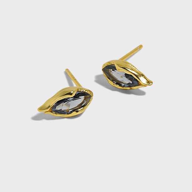 Lovcia Mini Blue Waterdrop CZ Sterling Silver Stud Earring-Earrings-Yellow Gold-