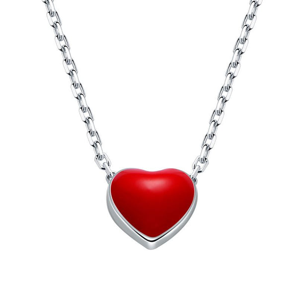 Lovcia Mini Red Heart Necklace 925 Sterling Silver Chain-Necklaces-