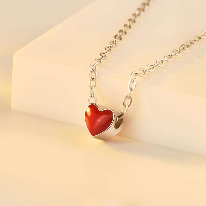 Lovcia Mini Red Heart Necklace 925 Sterling Silver Chain-Necklaces-