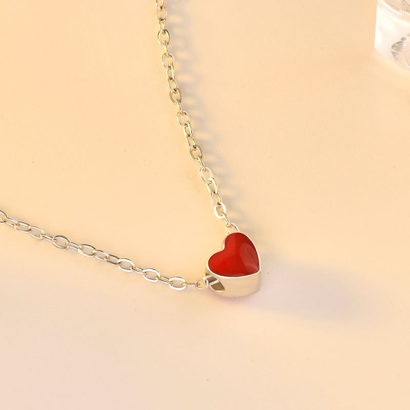 Lovcia Mini Red Heart Necklace 925 Sterling Silver Chain-Necklaces-