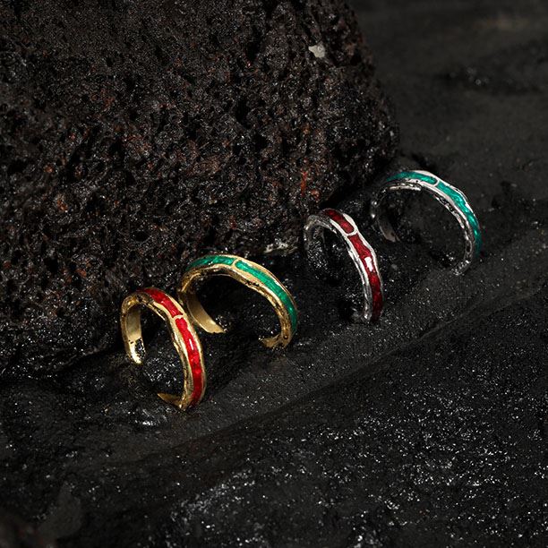 Lovcia Minimalism Adjustable Gold Tone Epoxy Ring Open Size-Rings-Yellow Gold & Red Epoxy-