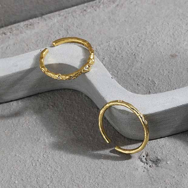 Lovcia Minimalism CZ Irregular Adjustable 925 Ring Gold-Rings-JA601 Yellow Gold-JA601 Yellow Gold