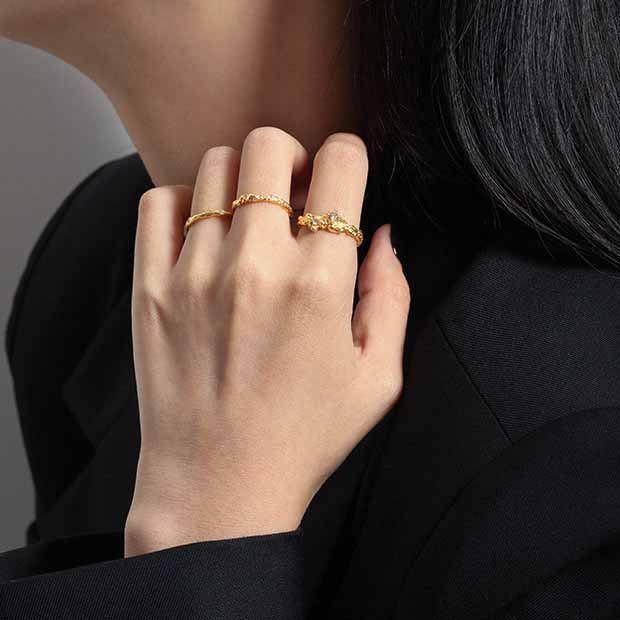 Lovcia Minimalism CZ Irregular Adjustable 925 Ring Gold-Rings-JA601 Yellow Gold-JA601 Yellow Gold