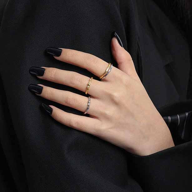 Lovcia Minimalism CZ Irregular Adjustable 925 Ring Gold-Rings-JA601 Yellow Gold-JA601 Yellow Gold
