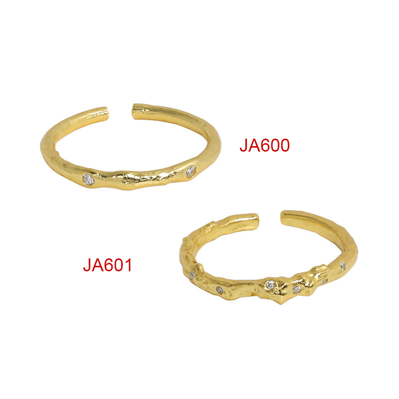 Lovcia Minimalism CZ Irregular Adjustable 925 Ring Gold-Rings-JA601 Yellow Gold-JA601 Yellow Gold