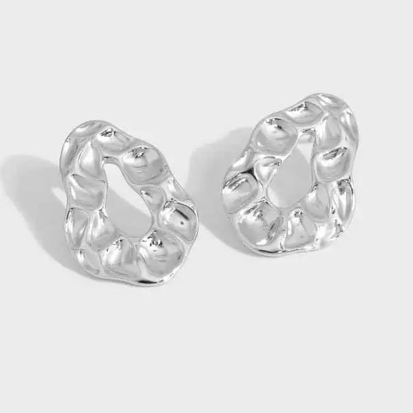 Lovcia Minimalism Irregular Circle 925 Sterling Silver Stud Earrings-Earrings-Silver-Silver