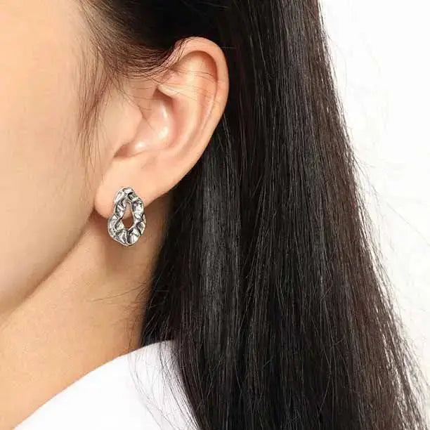 Lovcia Minimalism Irregular Circle 925 Sterling Silver Stud Earrings-Earrings-Silver-Silver