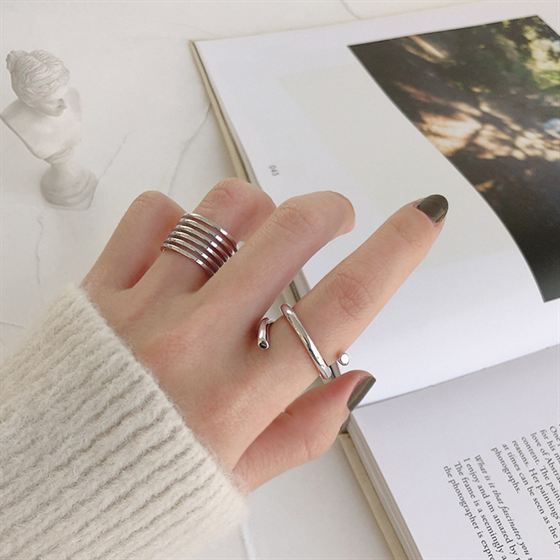 Lovcia Minimalism Multilayer Lines Ring Gold 925 Adjustable-Rings-Yellow Gold-