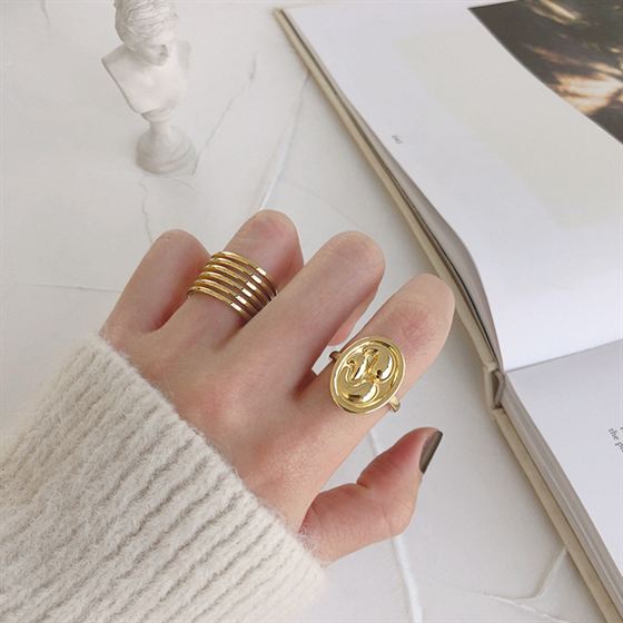 Lovcia Minimalism Multilayer Lines Ring Gold 925 Adjustable-Rings-Yellow Gold-