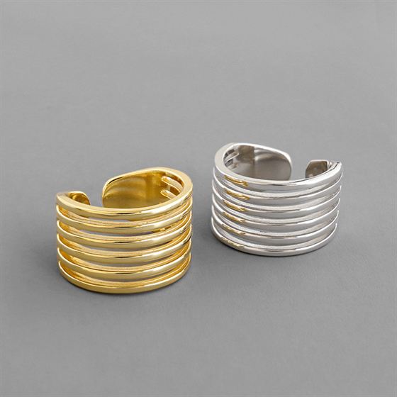 Lovcia Minimalism Multilayer Lines Ring Gold 925 Adjustable-Rings-Yellow Gold-