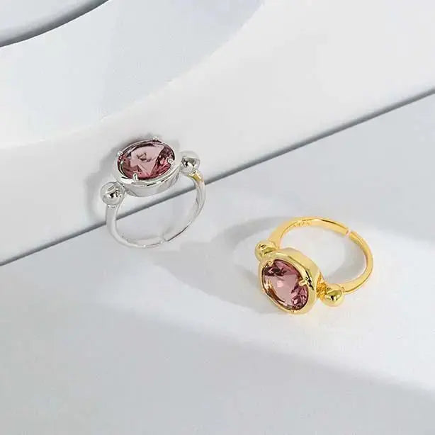 LOVCIA Minimalism Round Created Tourmaline 925 Sterling Silver Adjustable Ring