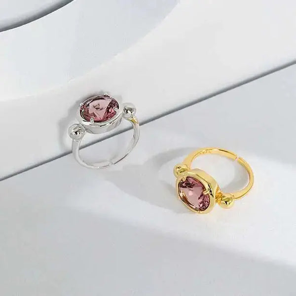 LOVCIA Minimalism Round Created Tourmaline 925 Sterling Silver Adjustable Ring
