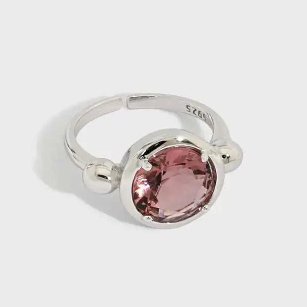 LOVCIA Minimalism Round Created Tourmaline 925 Sterling Silver Adjustable Ring