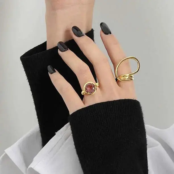 LOVCIA Minimalism Round Created Tourmaline 925 Sterling Silver Adjustable Ring