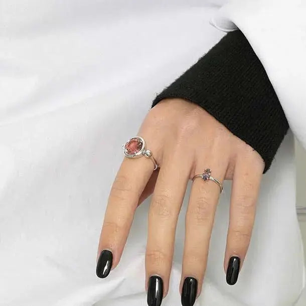 LOVCIA Minimalism Round Created Tourmaline 925 Sterling Silver Adjustable Ring