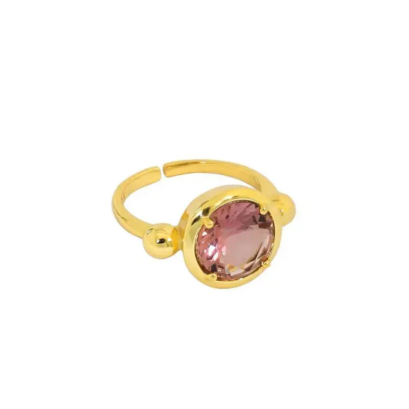 LOVCIA Minimalism Round Created Tourmaline 925 Sterling Silver Adjustable Ring