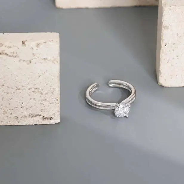 Lovcia Minimalism Round CZ 925 Sterling Silver Adjustable Ring-Rings-Silver-Silver