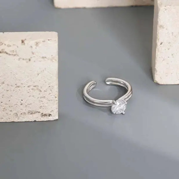 LOVCIA Minimalism Round CZ 925 Sterling Silver Adjustable Ring