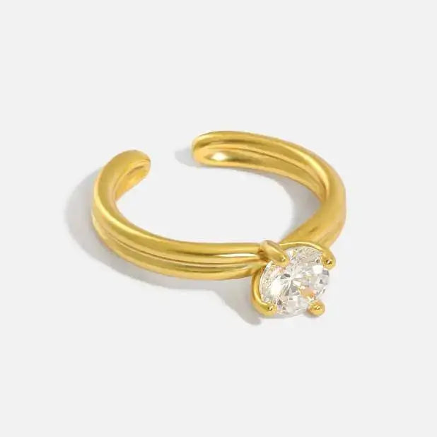 Lovcia Minimalism Round CZ 925 Sterling Silver Adjustable Ring-Rings-Yellow Gold-Yellow Gold