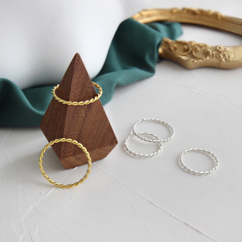 Lovcia Minimalism Twisted 925 Silver Ring Gold Plated-Rings-Us 8-Yellow Gold-Us 8