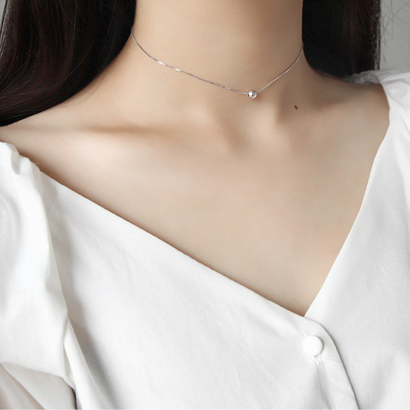 Lovcia Minimalist Ball 925 Silver Necklace 5mm Pendant-Necklaces-Rhodium-Rhodium