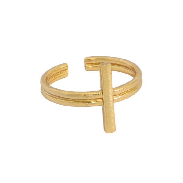 Lovcia Minimalist Cross Adjustable Gold Plated Ring-Rings-Yellow Gold-