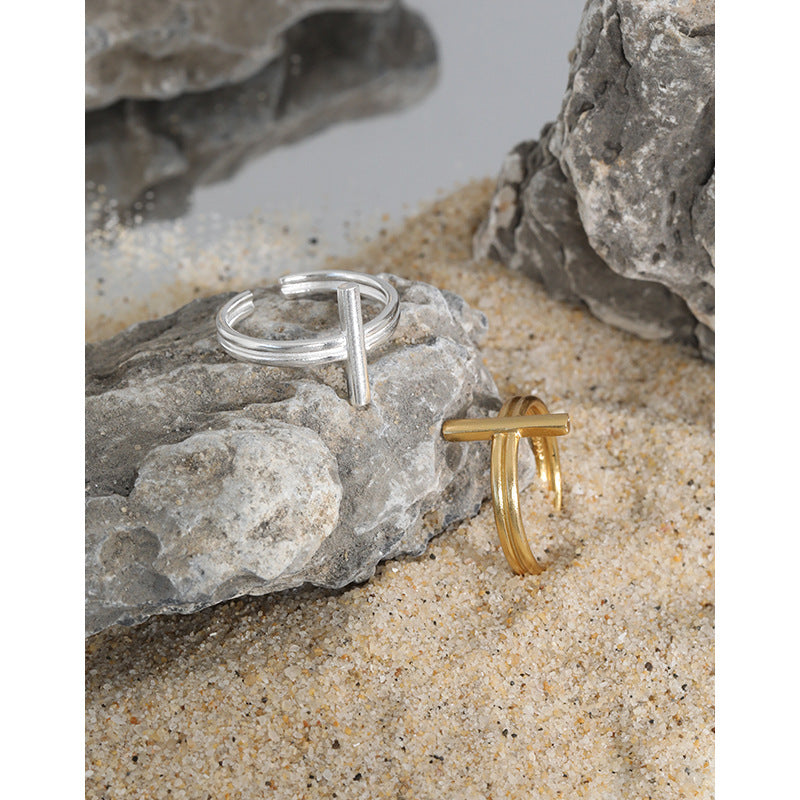 Lovcia Minimalist Cross Adjustable Gold Plated Ring-Rings-Yellow Gold-Yellow Gold