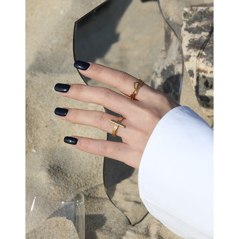 Lovcia Minimalist Cross Adjustable Gold Plated Ring-Rings-Yellow Gold-Yellow Gold