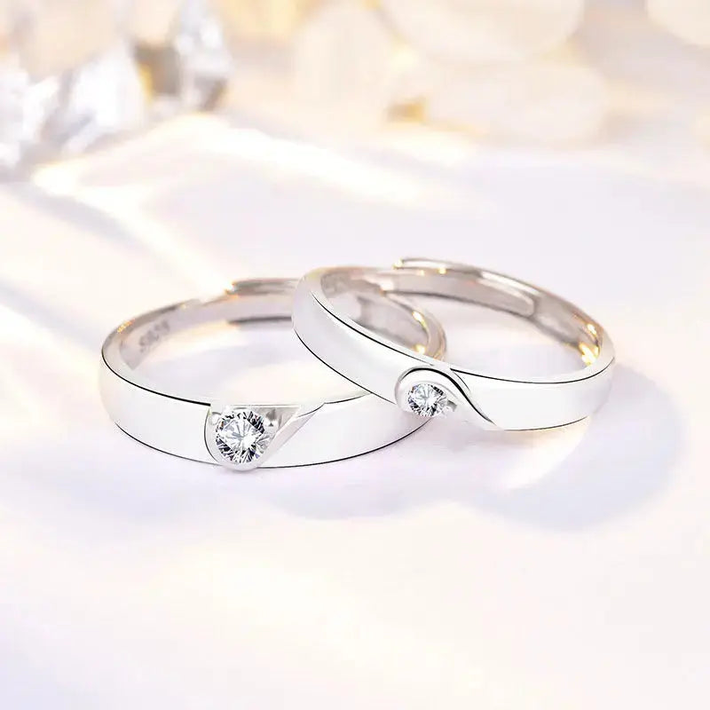 Lovcia Minimalist Double Heart To One CZ 925 Sterling Silver Adjustable Promise Ring-Rings-Women Ring-Women Ring