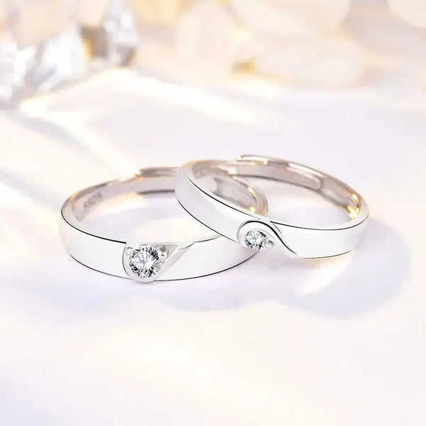 Lovcia Minimalist Double Heart To One CZ 925 Sterling Silver Adjustable Promise Ring-Rings-Women Ring-Women Ring