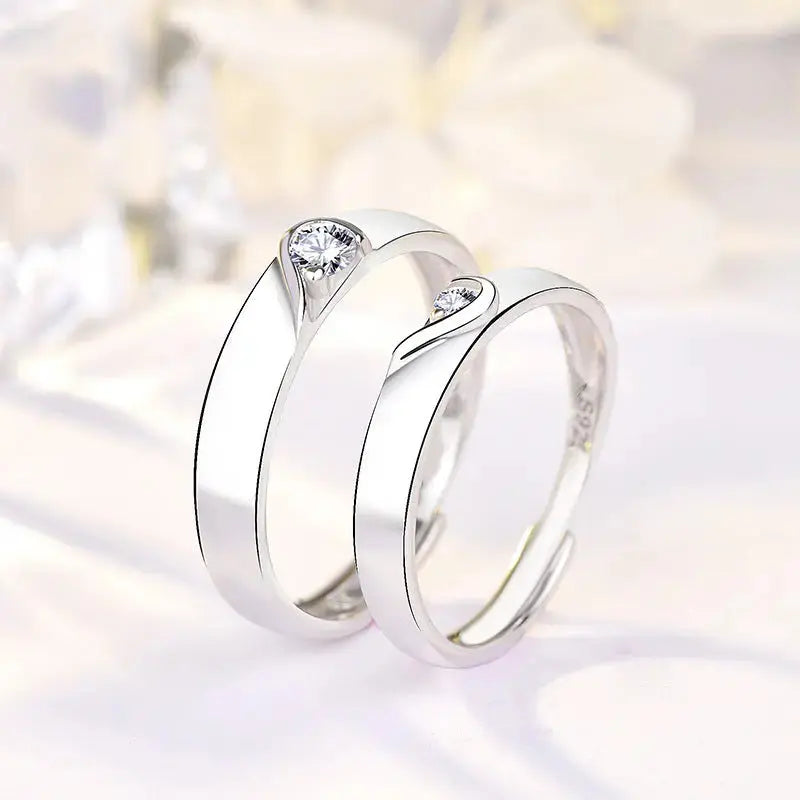Lovcia Minimalist Double Heart To One CZ 925 Sterling Silver Adjustable Promise Ring-Rings-Women Ring-Women Ring
