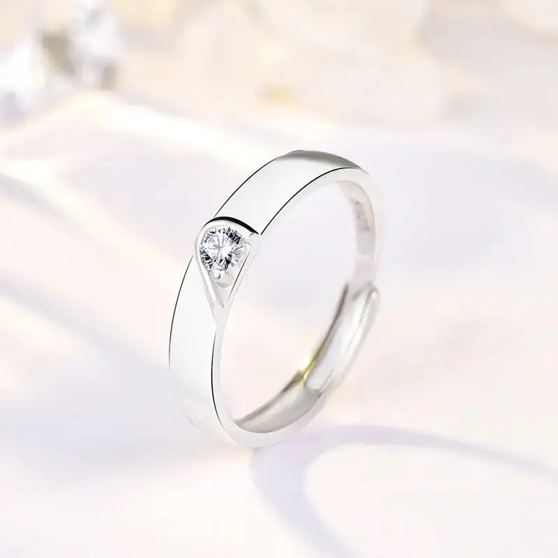 Lovcia Minimalist Double Heart To One CZ 925 Sterling Silver Adjustable Promise Ring-Rings-Women Ring-Women Ring