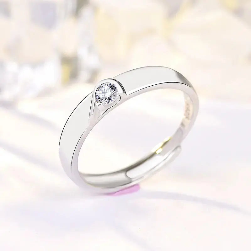 Lovcia Minimalist Double Heart To One CZ 925 Sterling Silver Adjustable Promise Ring-Rings-Women Ring-Women Ring