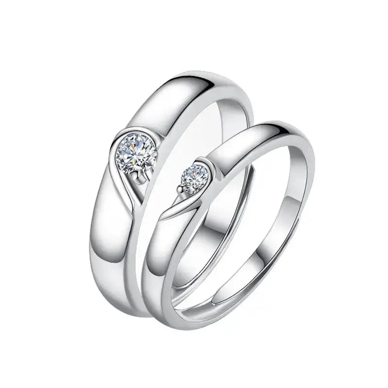 Lovcia Minimalist Double Heart To One CZ 925 Sterling Silver Adjustable Promise Ring-Rings-Women Ring-Women Ring