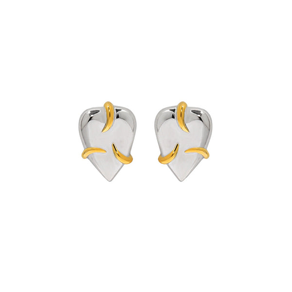 Lovcia Minimalist Embrace Heart Stud Earrings Gold 10x14mm-Earrings-Rhodium + Yellow Gold-Rhodium + Yellow Gold
